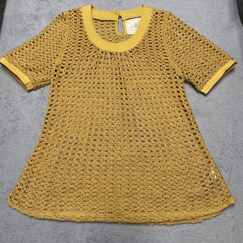 Angle Of The‎ North Anthropologie Crochet Top Small Yellow Open Knit Layer Boho
